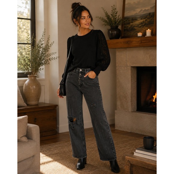 Abercrombie & Fitch Denim - Abercrombie‎ Jeans Women 25 0R Black Distressed The Dad High Rise Grunge Denim